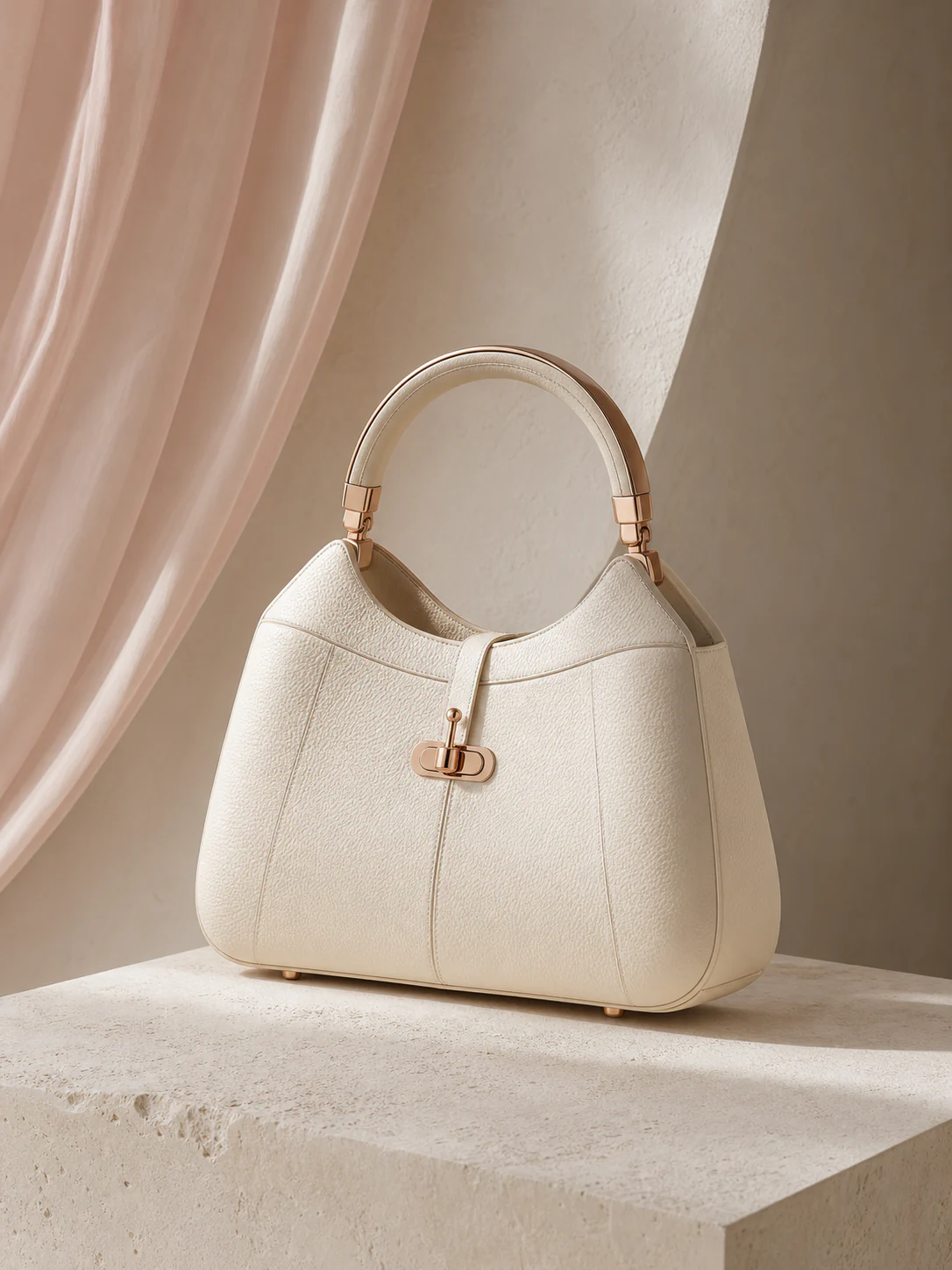Ivory leather handbag with rose-gold hardware