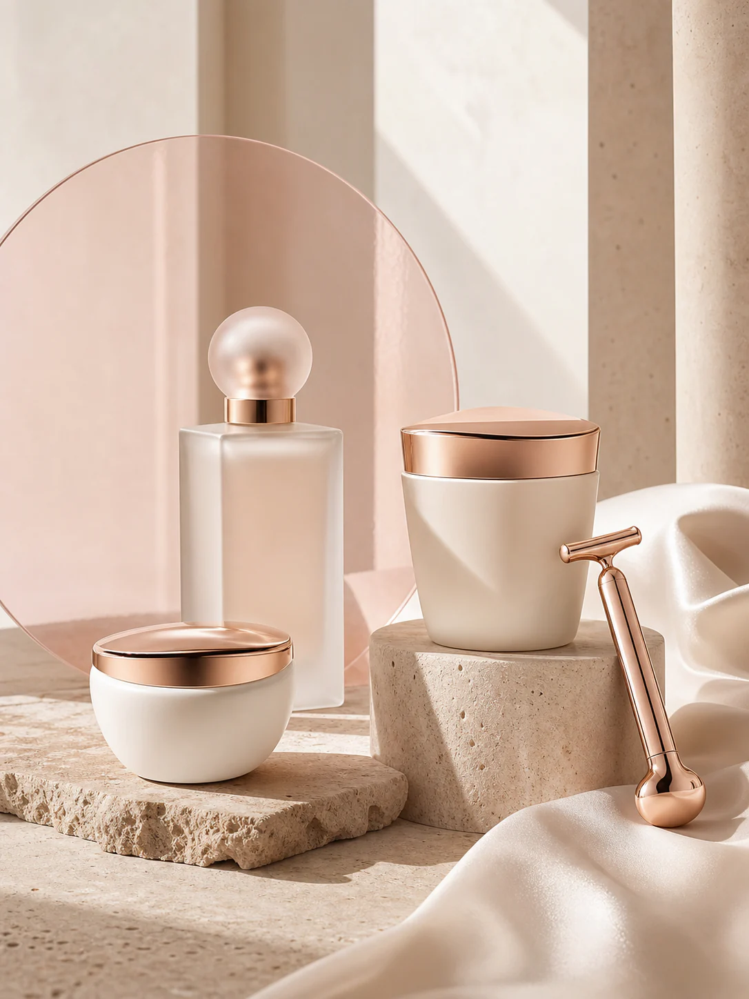 Luxury beauty collection in ivory and rose gold