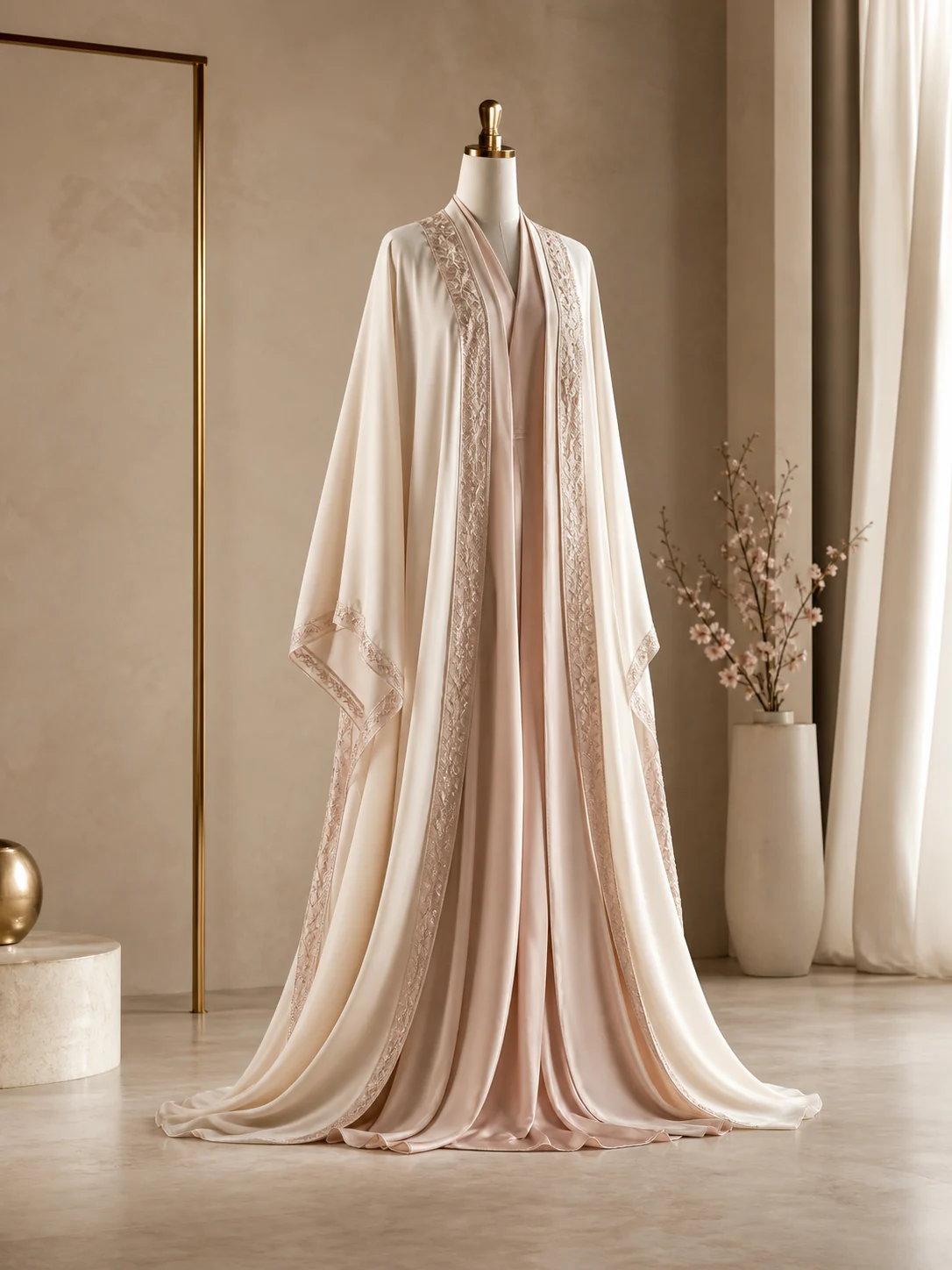 Ivory and blush couture kaftan ensemble