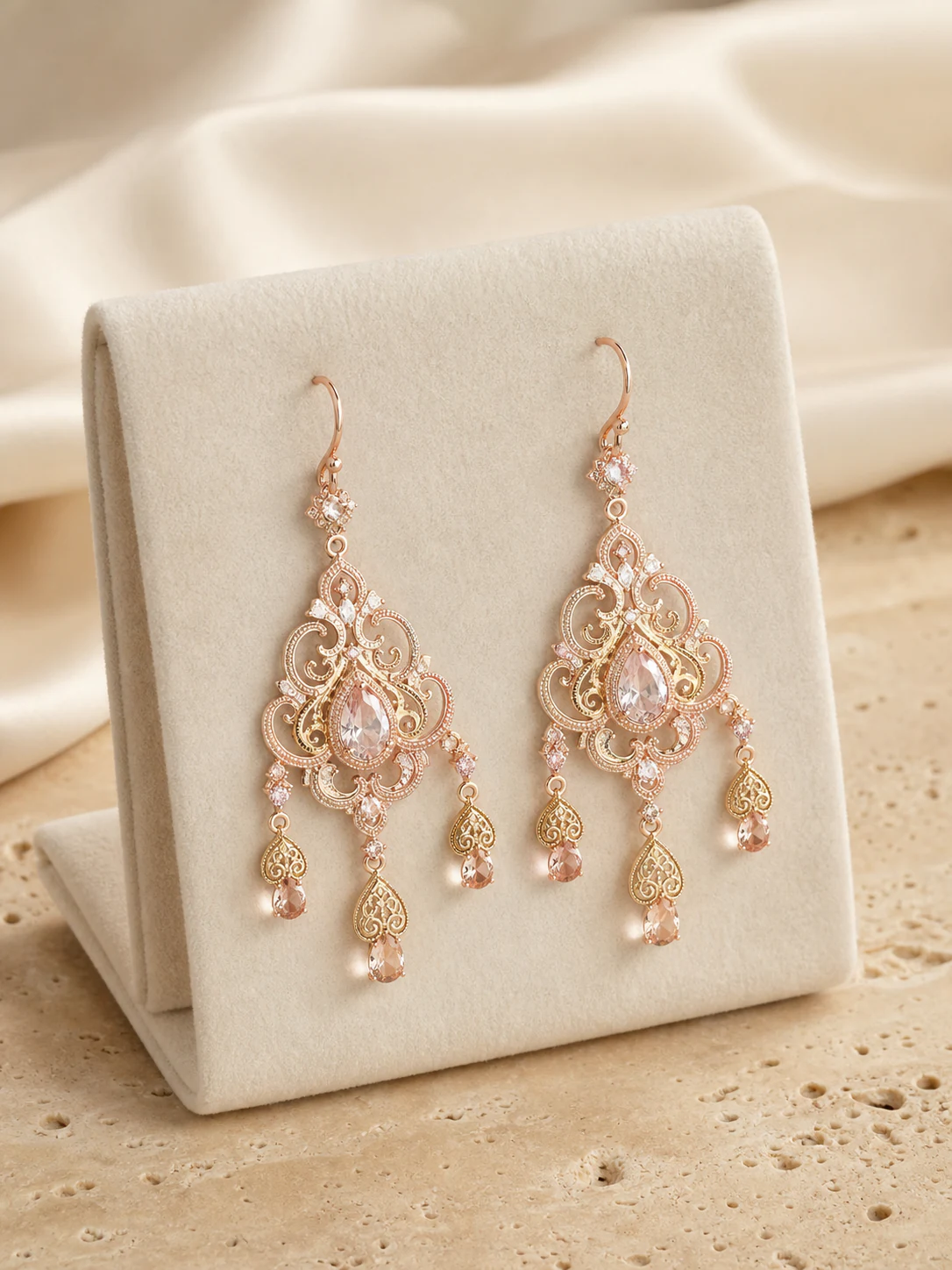 Rose-gold arabesque chandelier earrings