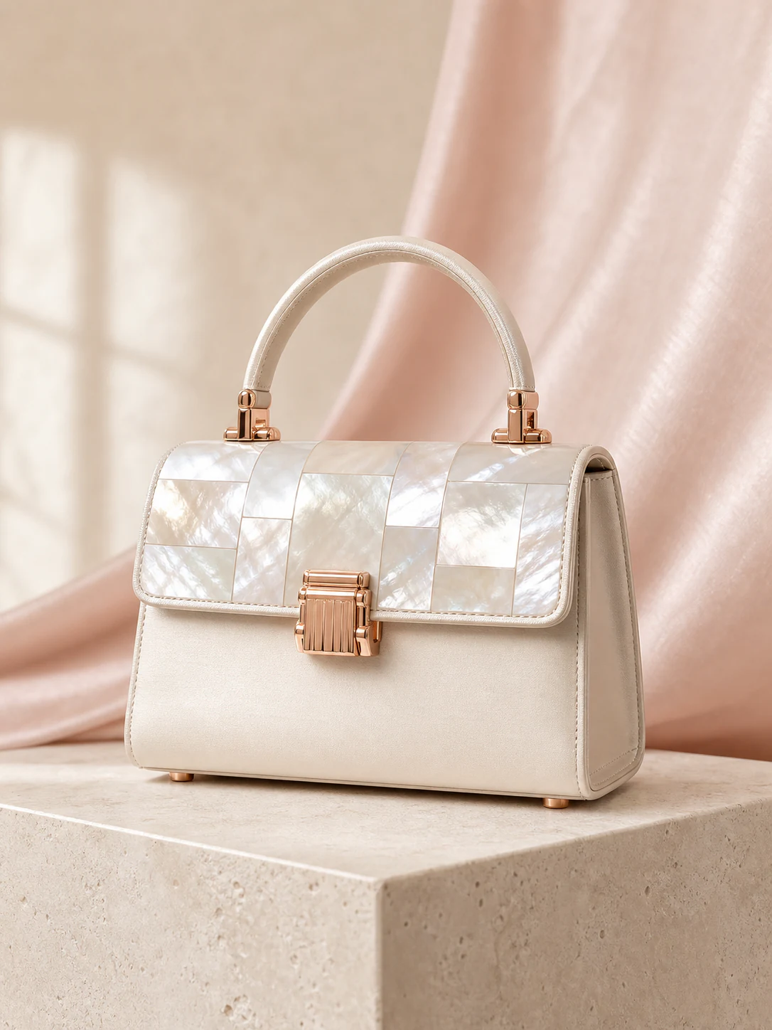 Ivory pearl satchel with rose-gold clasp